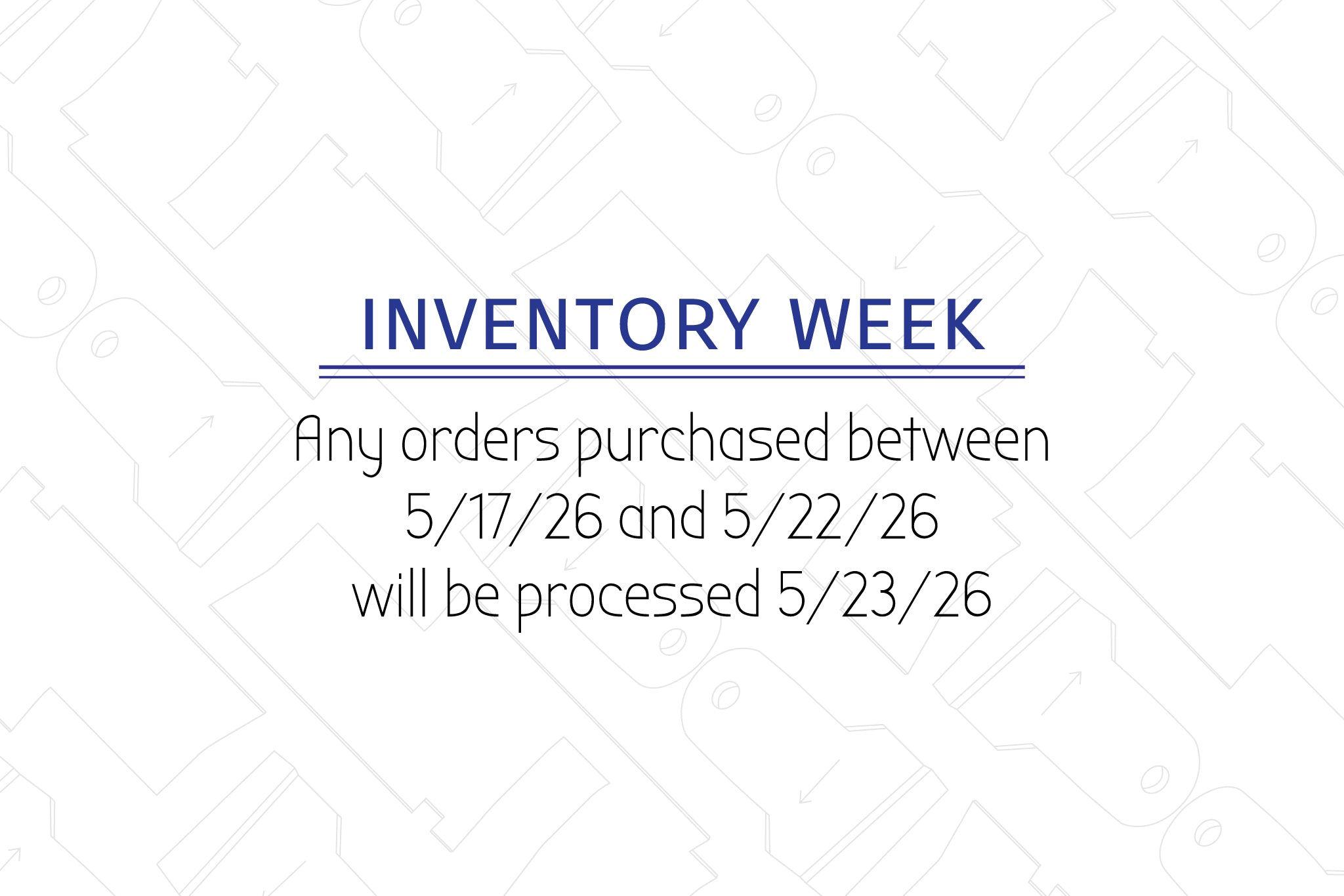 Text message about inventory week with processing date on a white background